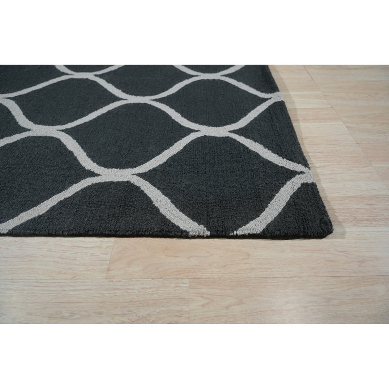 Hand Tufted Wool Area Rug in Blue, Black