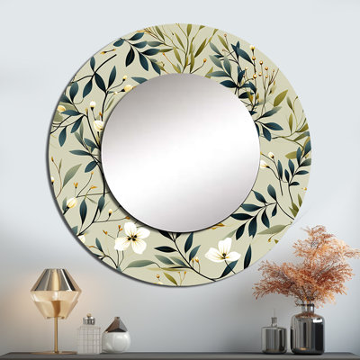 Zen feuillage - miroir de plantes, miroir mural rond Boho, impression d'art en métal