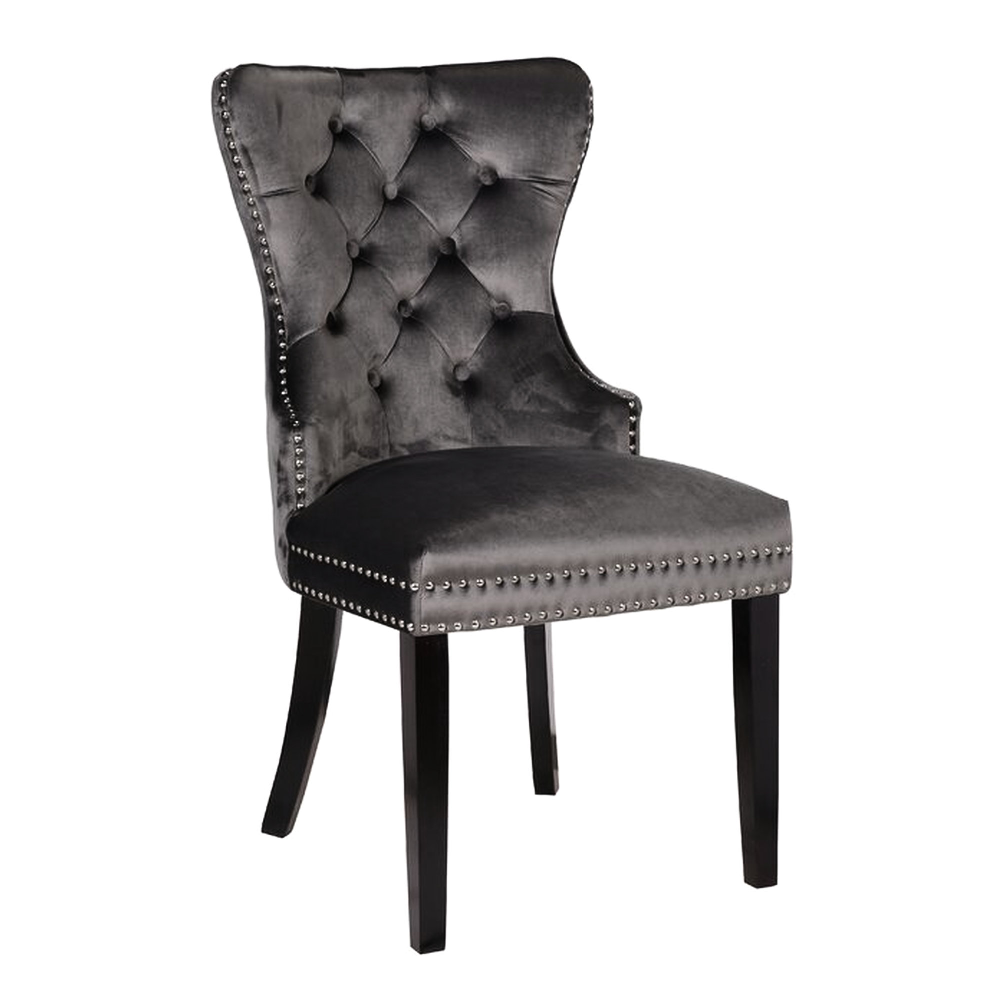 Hokku Designs Stylish Dark Grey Velvet Dinning Chair, Wood Legs, Button ...