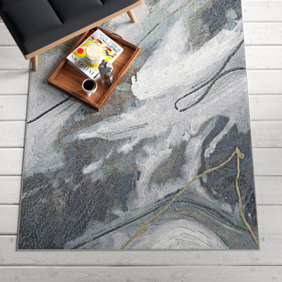 Abbingt Machine Woven Blue Indoor Rug