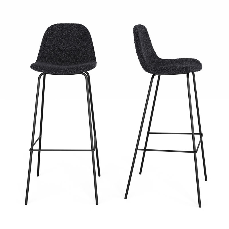 Tabouret de bar et de comptoir Kinlaw, Tabouret de bar (siège d’une hauteur de 30,5 po, Bouclé noir