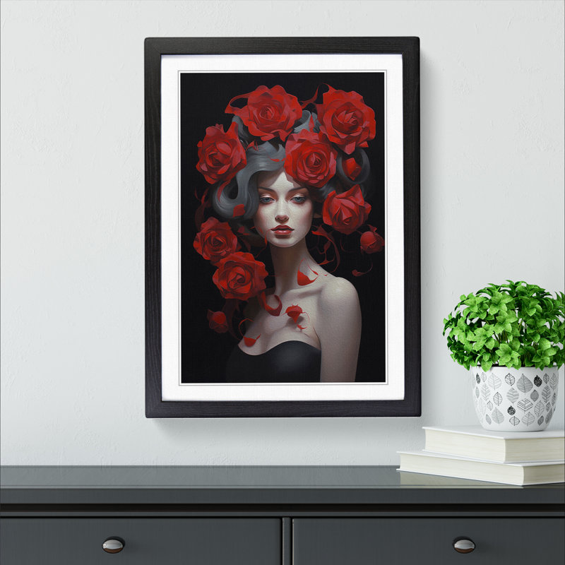 Rose Contemporary Art - Framed Print, 34cm H x 25cm W x 2cm D, Black Framed