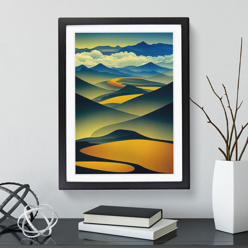 Abstract Mountain Landscapes No.3 - Wall Art, Black Framed, 66cm H x 48cm W, White