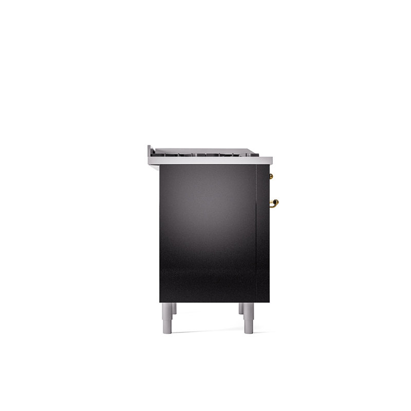 ILVE Nostalgie II 36 Dual Fuel Range, knobs, Glossy Black/Brass, Natural Gas
