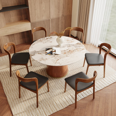 Ensemble de salle à manger 7 pièces avec base en bois massif et table en bois fritté 6 chaises en polyuréthane pour maisons modernes