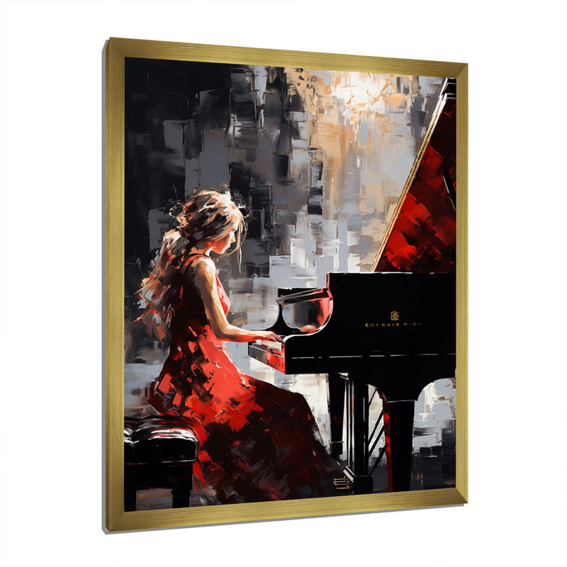 «Wum Black Red Music Piano Harmony», reproduction sur toile, H 32 po x l 16 po x P 1 po, Encadrement doré