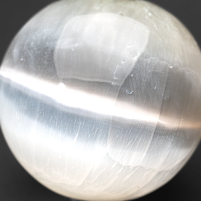 Sélénite véritable oeil de chat poli véritable (4 po) grande sphère