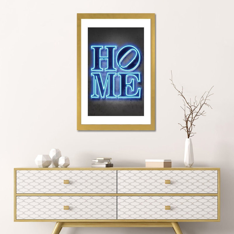 "Home" par Octavio Mielu-impression d’art textuel, H 24 po x l 16 po x P 1 po, Papier encadré doré, Blanc