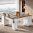 L Shaped Computer Desk with Power Outlets, Farmhouse Corner Desk with Drawers, L Shaped Executive Office Desk
