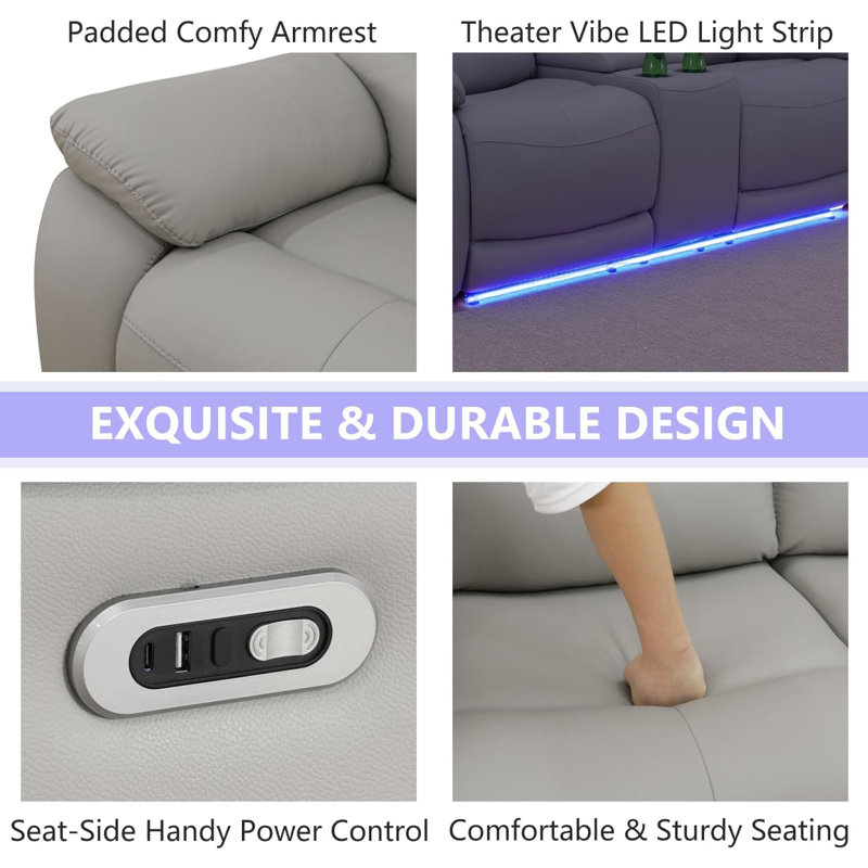 Fauteuil inclinable électrique 40 po en cuir avec éclairage DEL