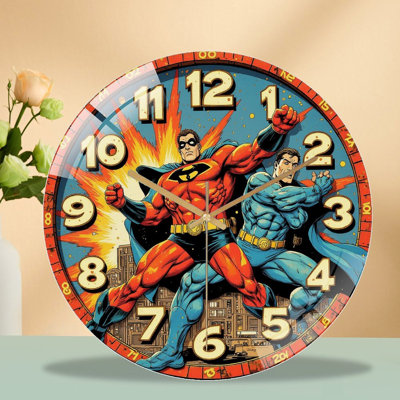 Superhero Comic Clock Wall Art Art - 12'' Modern Glass Wall Clock