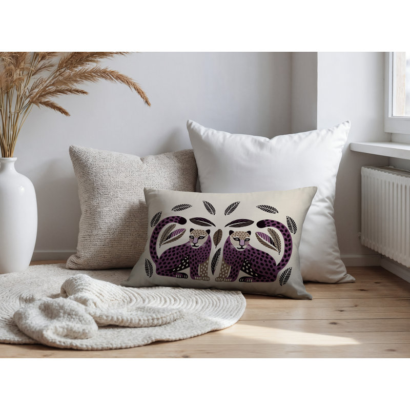 Coussin lombaire réversible Ayra Leopard, Rectangle H 14 po x l 20 po, Mauve