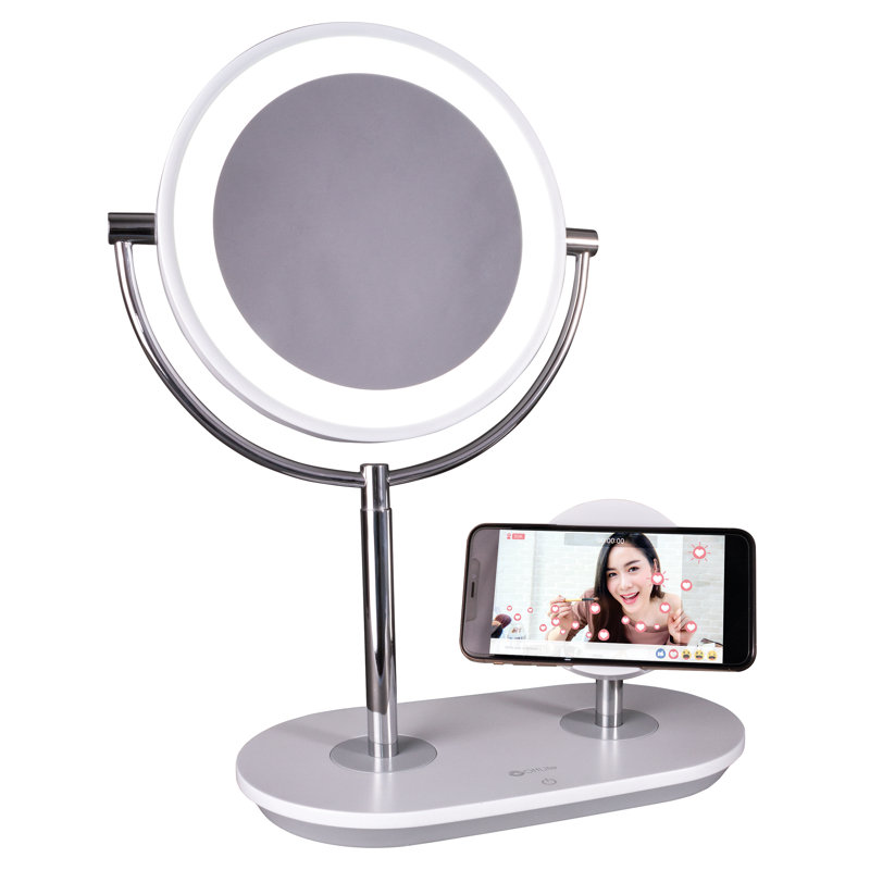 OttLite Wireless Charging LED Makeup Mirror - Illuminated Magnifying Light with USB Port
