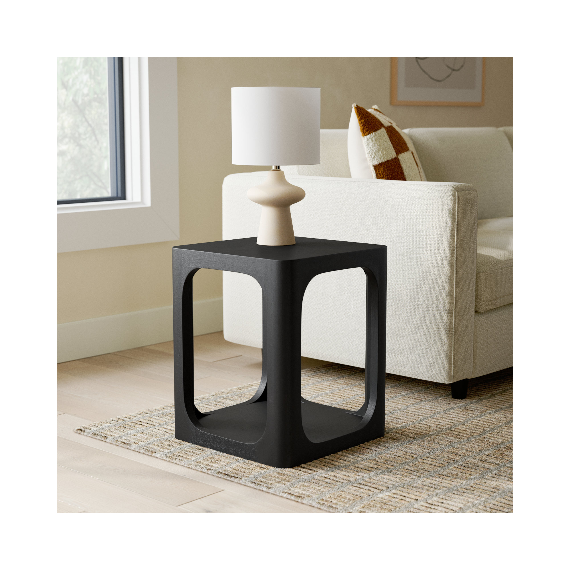Sybil Solid Wood End Table, 22" x 18", Black