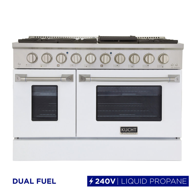 Kucht 48'' W Dual Fuel Range, White, Liquid Propane