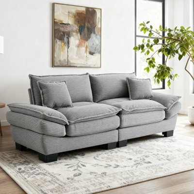 84" Corduroy Sofa Sleeper Couch Comfy Upholstered Loveseat With Pillows For Small Space