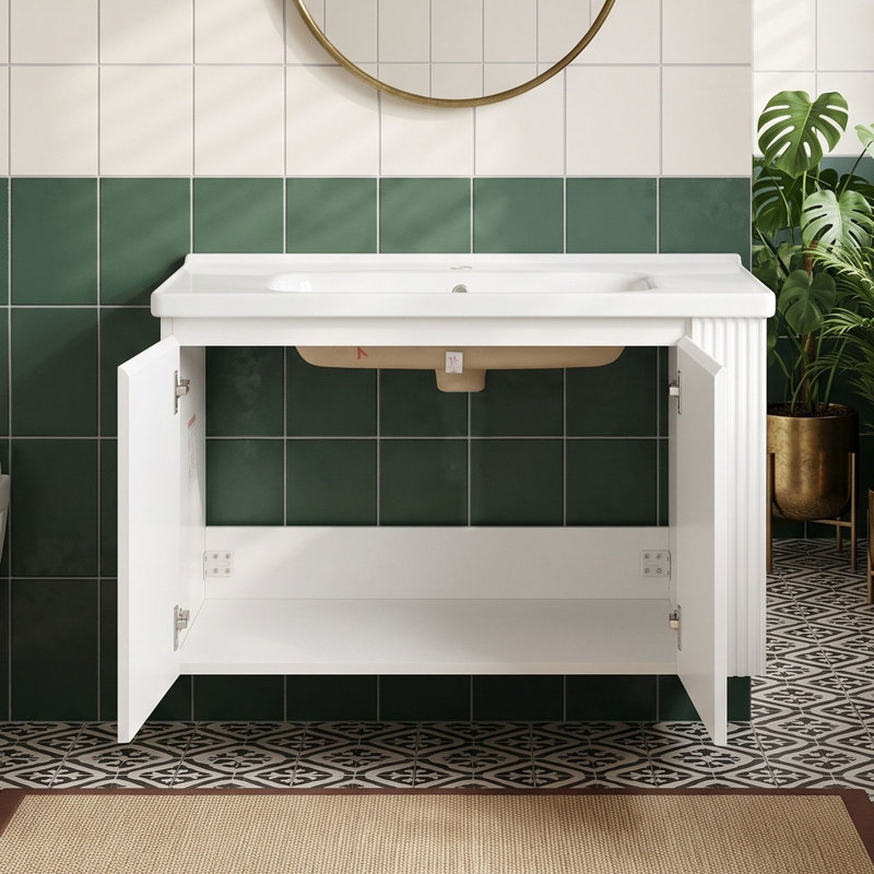 Bathroom Vanity with Ceramic Sink and Open Shelves