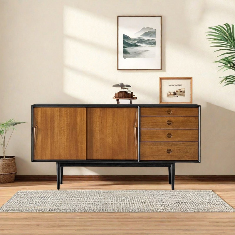 Buffet avec rangement de style rétro, Noir / brun clair
