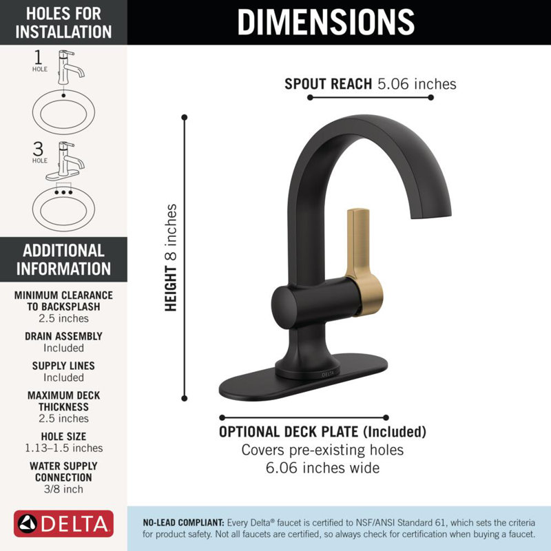 Robinet de salle de bain Albion, Noir mat / bronze champagne