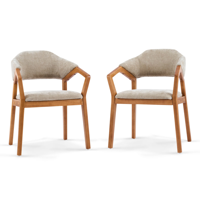Ensemble de chaises de salle à manger confortables, revêtement en chenille avoine, style bois cintré moderne