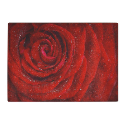 Tempered Glass Dewdrops upon a Red Rose Chopping Board