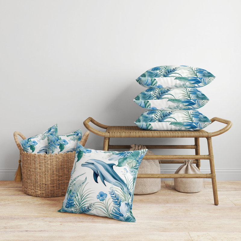 Indoor / Outdoor Square Cushion, 51cm H x 51cm W, Blue/Turquoise