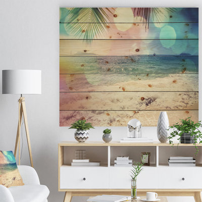 Plage tropicale colorée - Art mural en bois nautique et côtier - Bois de pin naturel