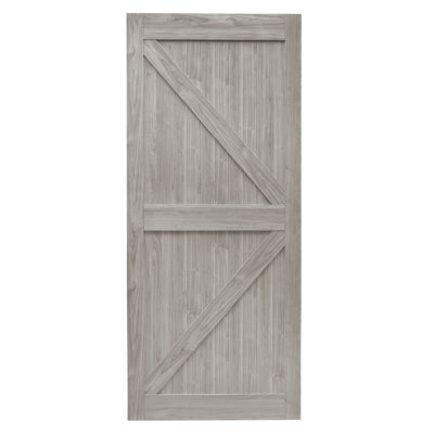 Panelled Manufactured Wood Finish Stone K-Design Barn Door without Installation Hardware Kit