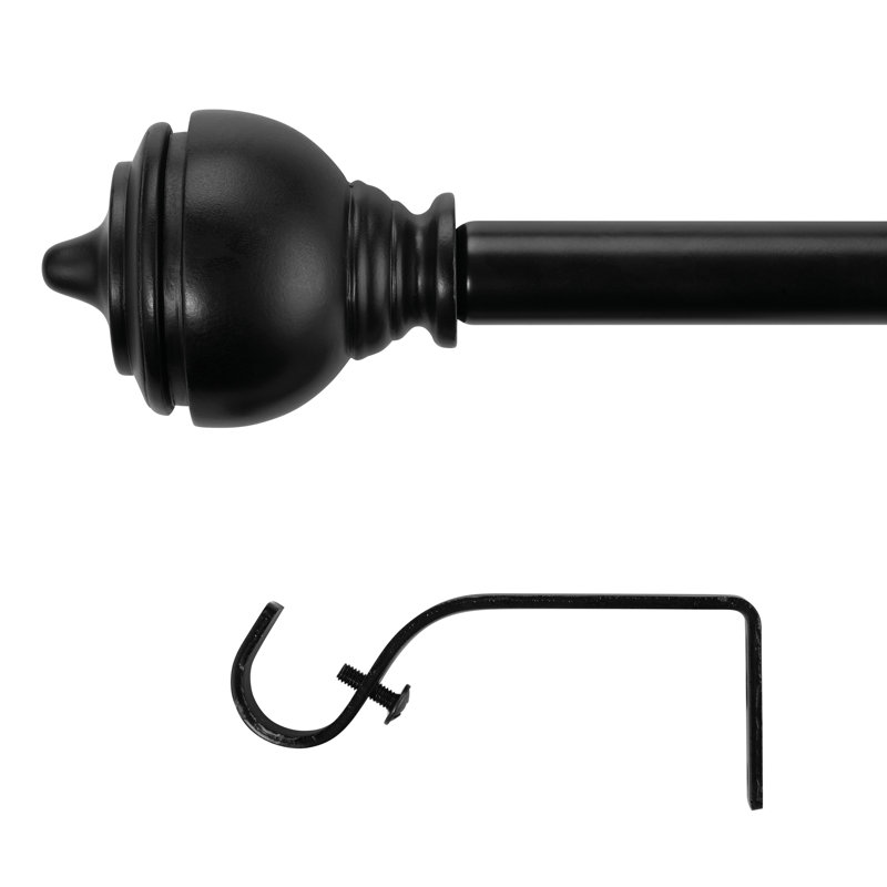 Matte Black Adjustable Curtain Pole Set, 28cm - 48cm