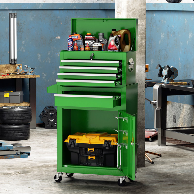 5 Drawers Rolling Tool Chest , 2-in-1 Detachable Metal Tool Cabinet with Lockable Wheels, Green