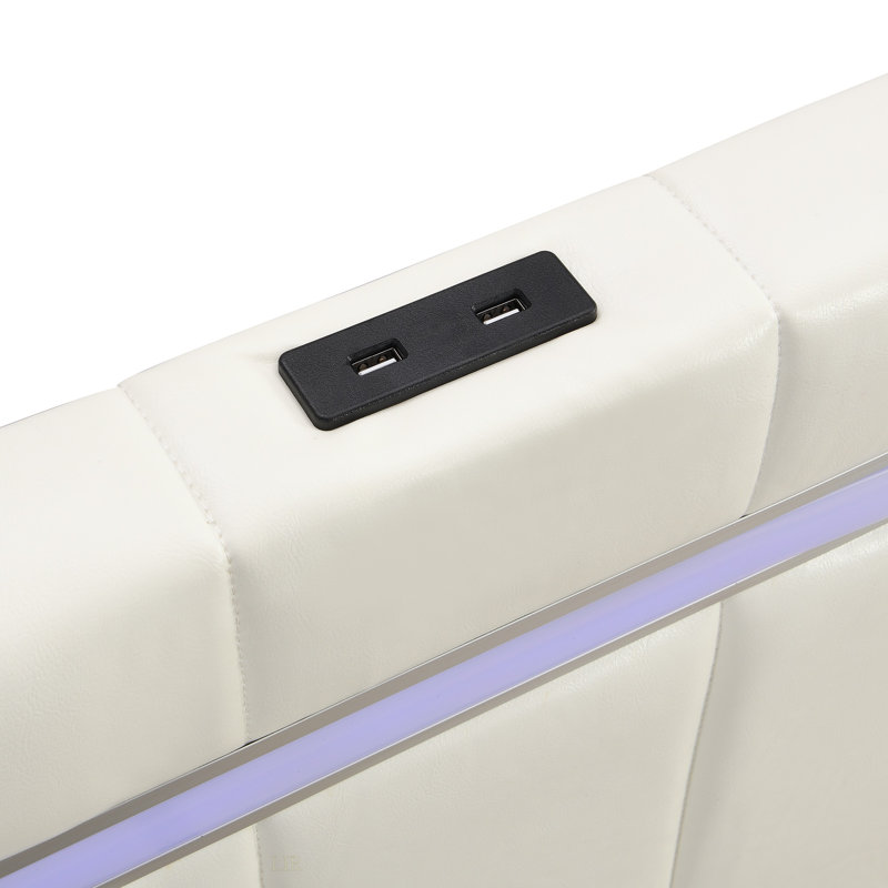 Cadre de lit flottant pour grand lit avec lumières DEL et chargement USB, cadre de lit tapissier moderne à plateforme (lit)