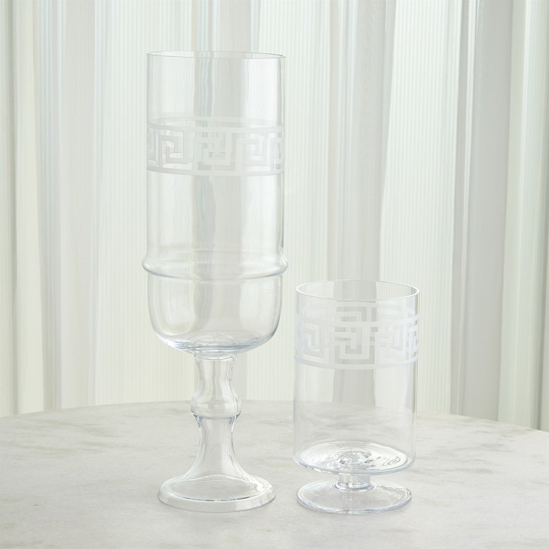 Etched Greek Handmade Glass Table Vase, 13.5" H x 7.75" W x 7.75" D