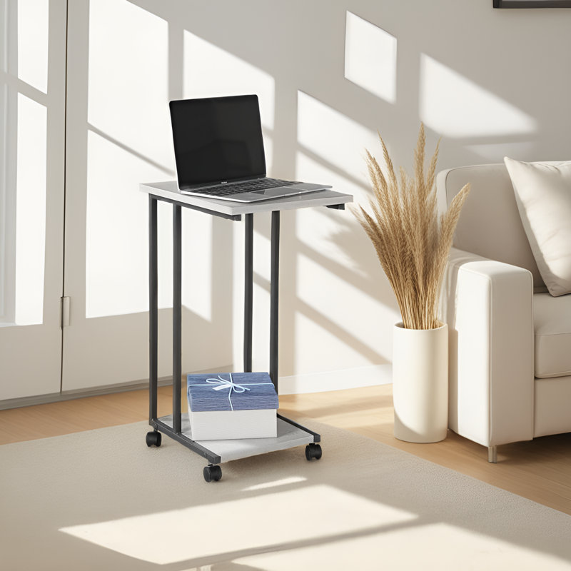 Edgecliff C-Shaped Tray Table – Sturdy Couch Desk for Laptop, Food & Reading, Cement/Black