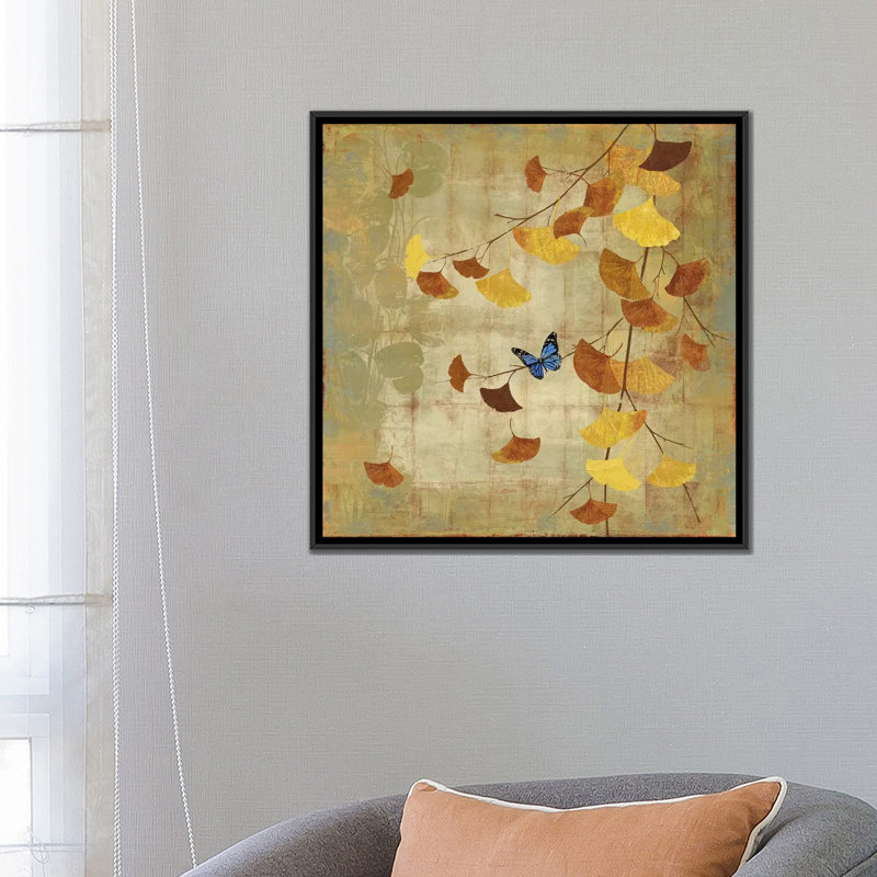« ginkgo branch ii », reproduction d’impression sur toile, H 18 po x l 18 po x P 1,5 po, Toile avec cadre noir, Pas de tapis