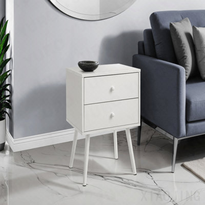 Modern White Laminate Side End Table With Storage Drawer
