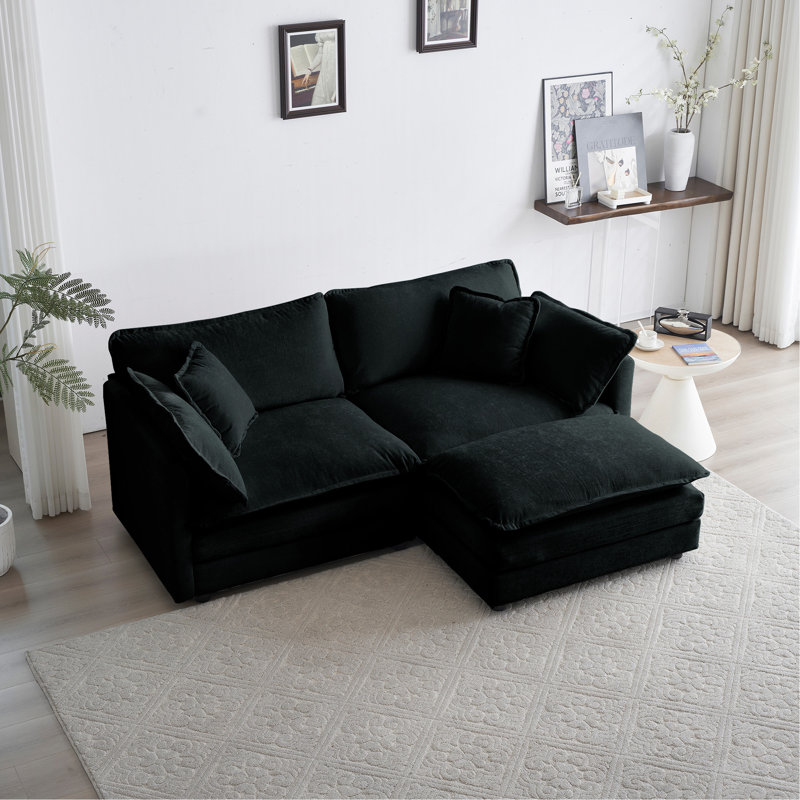 Comfortable And Stylish Chenille Two-Seater Sofa With Ottoman For Relaxing And Entertaining