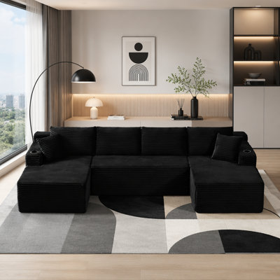 Chenille U-Shaped Sectional Sofa Set, Minimalist Style Modular Sectional Sofa, Luxury Chenille Fabric Cloud Couch