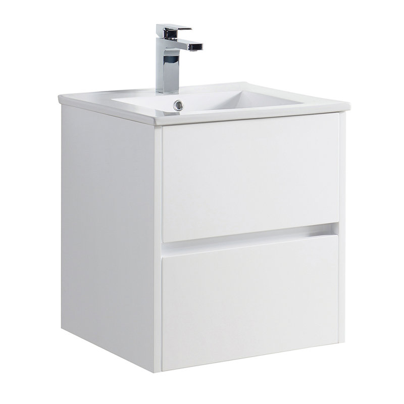 20-Inch Glossy White Floating Vanity with Ceramic Sink