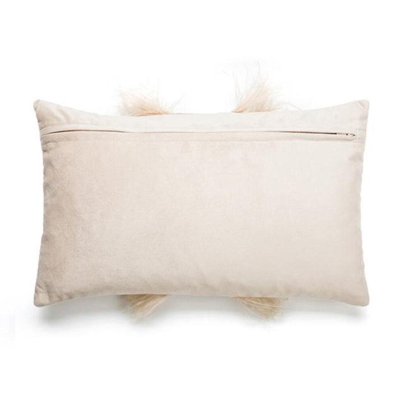 Velvet Lumbar Pillow w/ Feather Trim, Wheat