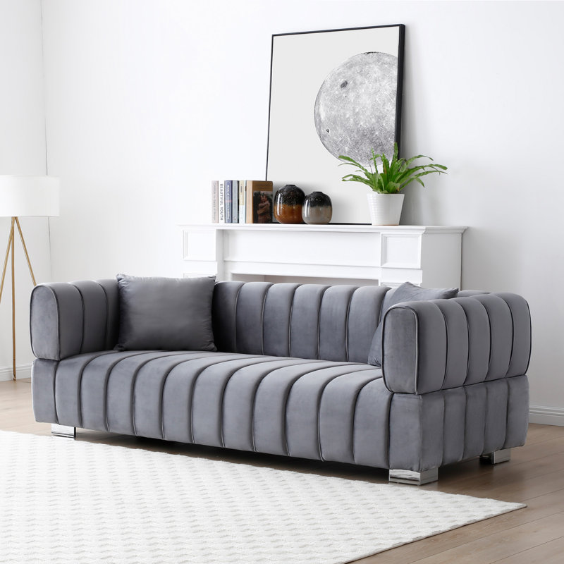 Luna, canapé moderne en velours capitonné, Gris