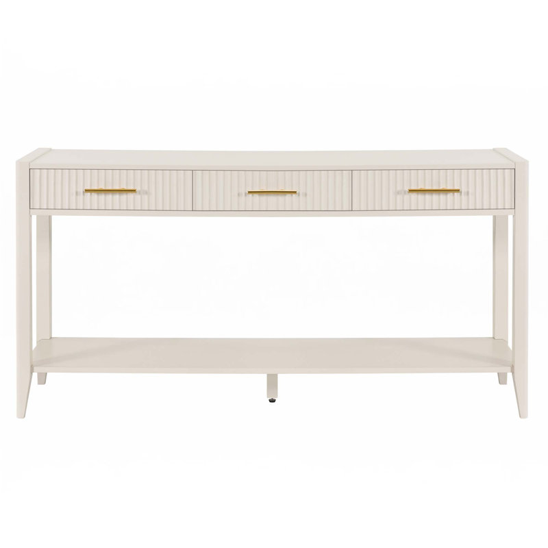 60" Painted Console Table With 3 Drawers, Beige/Beige