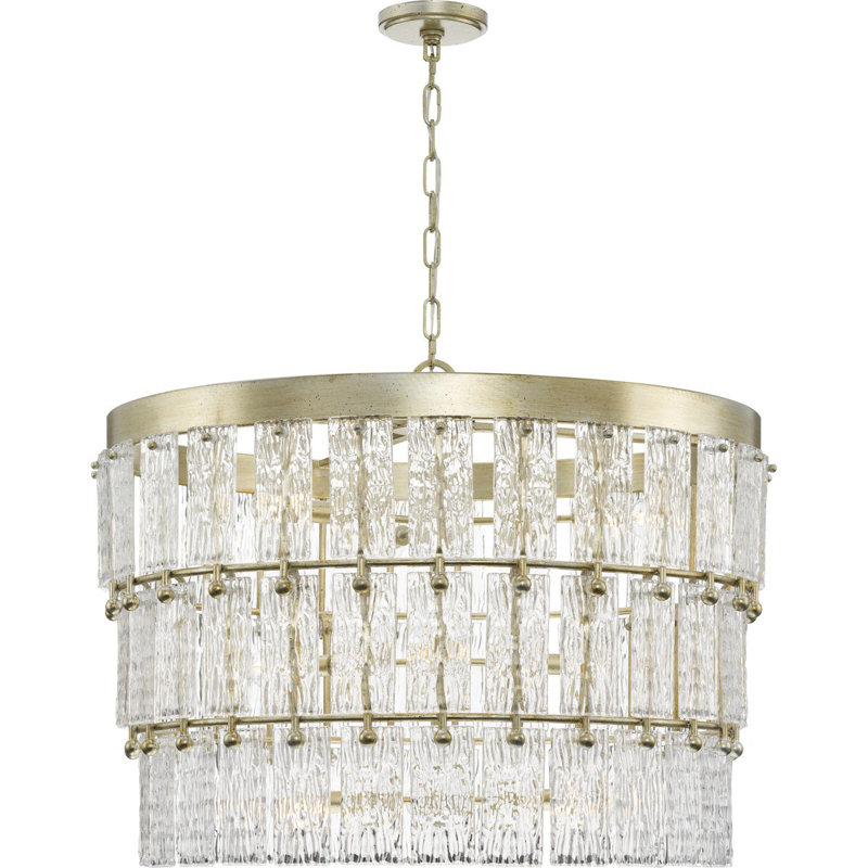 Gilded Silver 9-Light Tiered Chandelier with Artisanal Glass