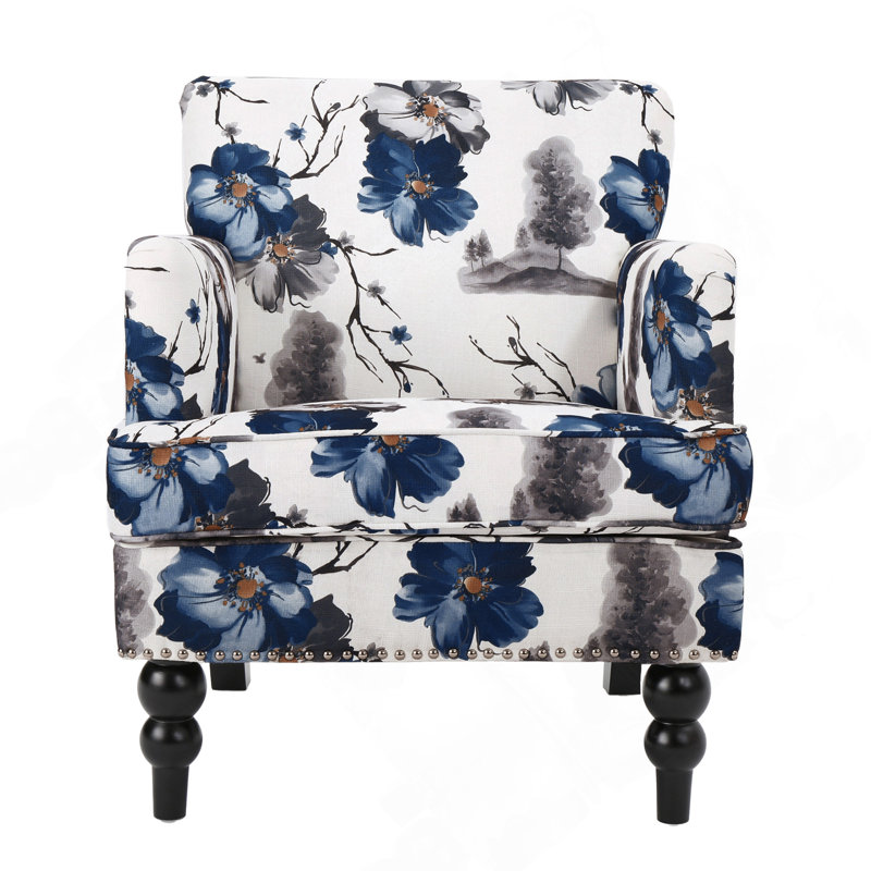 Lofties Contemporary Polyester Armchair with Solid Birch Wood Frame, Plush Cushions, Nailhead Trim, and Button-Tufted Diamond Detailing