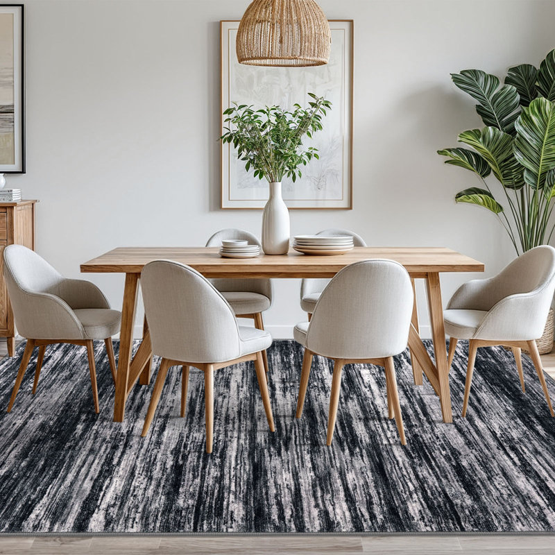 Modern Abstract Area Rugs 8x10 Washable Rug for Living Room Large Soft Thin Bedroom Rug with Rubber Backing , Black/White