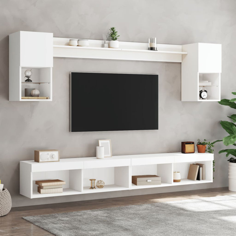  6 Piece TV Wall Units With LED Engineered Wood, White