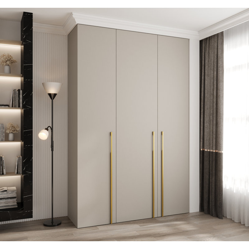 3 Door Manufactured Wood Wardrobe, 245.5 cm H x 160 cm W x 40 cm D, White Matt/Black