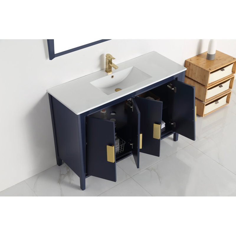 Larvotto Navy Blue 47.75'' Single Bathroom Vanity with Ceramic Top