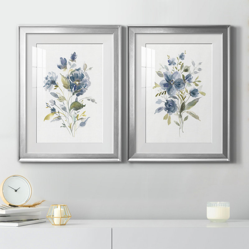 Linen Botanical I - ensemble de 2 reproductions, Blanc, H 49 po x l 18,5 po x P 1,5 po, Papier avec cadre argenté