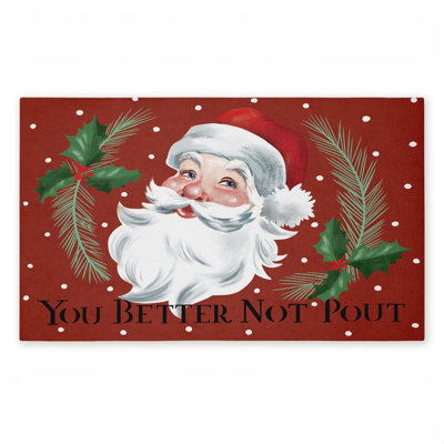 Better Not Pout Vintage Santa Printed Outdoor Door Mat, design by Caverly Smith, 18"x30"