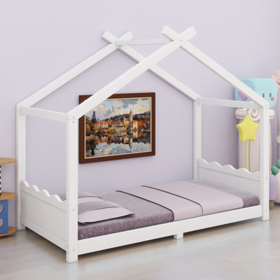 Low-Profile House-Shaped Bed For Children Integrated Slats And Open Frame, No Box Spring Required